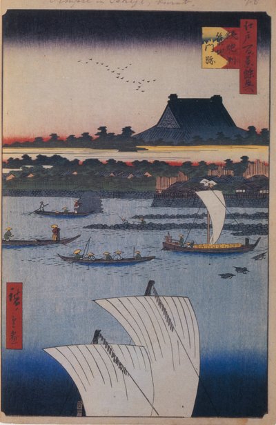 Teppozu y Templo Tsukiji Monzeki Cien Vistas Famosas de Edo, 1856-1858 de Utagawa Hiroshige
