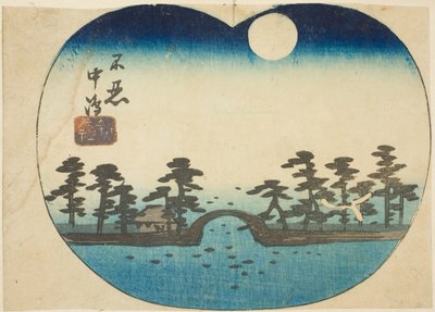 El Santuario Benten en la isla interior del estanque Shinobazu, sección de una hoja de la serie "Recortes de lugares famosos en Edo" de Utagawa Hiroshige