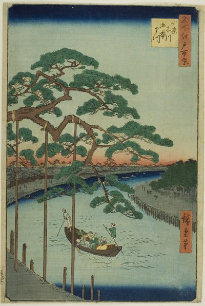 Los cinco pinos del río Onagi (Onagigawa Gohonmatsu), de la serie "Cien vistas famosas de Edo (Meisho Edo hyakkei)" de Utagawa Hiroshige