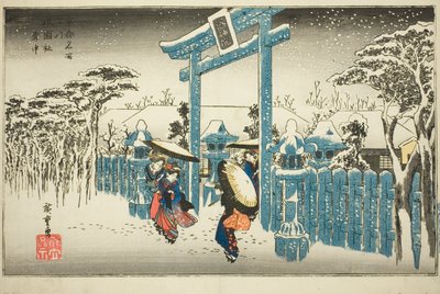 El Santuario de Gion en la nieve (Gionsha setchu), de la serie "Lugares famosos en Kioto (Kyoto meisho no uchi)" de Utagawa Hiroshige
