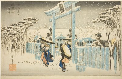 El templo Gion en la nieve (Gionsha setchu), de la serie "Lugares famosos en Kioto (Kyoto meisho no uchi)" de Utagawa Hiroshige