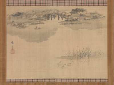 El puente de Imado al pie del monte Matsuchi de Utagawa Hiroshige