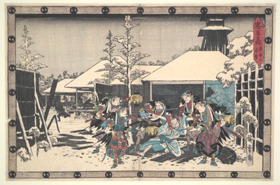 La Liga Leal de los Cuarenta y Siete R?nin (Ch?shingura), Acto XI, No. 3: El Ataque Nocturno Moronao incautado por los Ronin de Utagawa Hiroshige