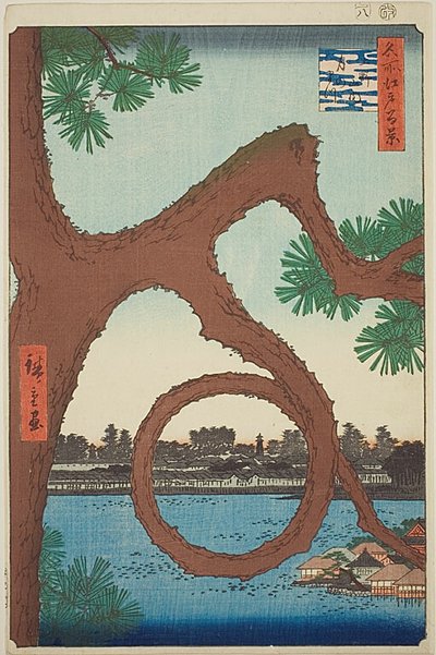 El pino lunar en los terrenos del templo de Ueno (Ueno sannai Tsuki no matsu), de la serie "Cien vistas famosas de Edo (Meisho Edo hyakkei)". de Utagawa Hiroshige