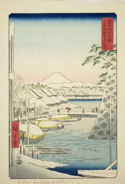La ribera en Sukiya en la capital oriental (Toto Sukiyagashi), de la serie "Treinta y seis vistas del monte Fuji (Fuji sanjurokkei)" de Utagawa Hiroshige
