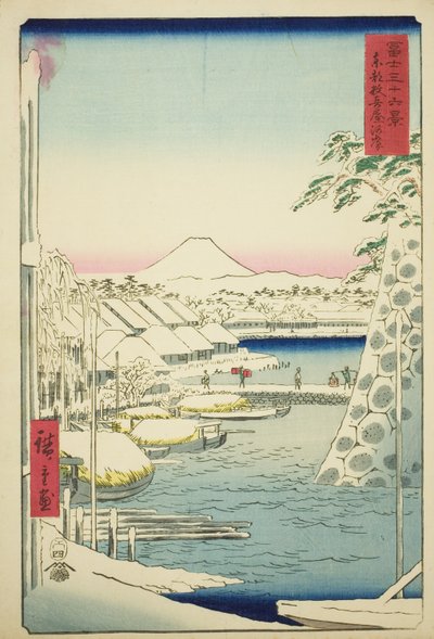 La ribera en Sukiya en la capital oriental (Toto Sukiyagashi), de la serie "Treinta y seis vistas del monte Fuji (Fuji sanjurokkei)" de Utagawa Hiroshige