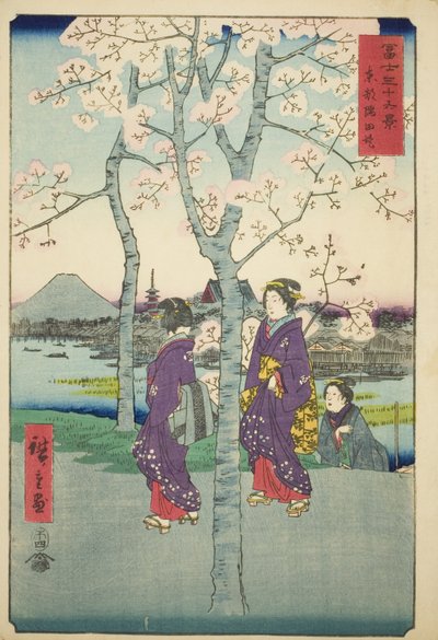 El terraplén de Sumida en la Capital Oriental (Toto Sumida-zutsumi), de la serie "Treinta y seis vistas del Monte Fuji (Fuji sanjurokkei)" de Utagawa Hiroshige