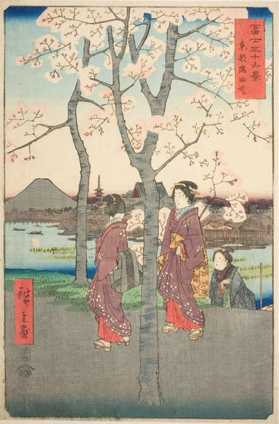 El terraplén de Sumida en la capital oriental, de la serie "Treinta y seis vistas del monte Fuji" de Utagawa Hiroshige