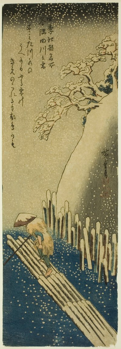 El río Sumida en nieve de invierno (Fuyu Sumidagawa no yuki), de la serie "Lugares famosos en Edo en las cuatro estaciones (Shiki Koto meisho)" de Utagawa Hiroshige
