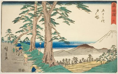 Totsuka—No. 6, de la serie "Cincuenta y tres estaciones del Tokaido (Tokaido gojusan tsugi)," también conocida como el Tokaido de Reisho de Utagawa Hiroshige