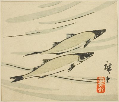 Trucha, sección de una hoja de harimaze de Utagawa Hiroshige