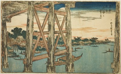 Luna crepuscular en el puente Ryogoku, de la serie "Vistas famosas de la capital oriental" de Utagawa Hiroshige