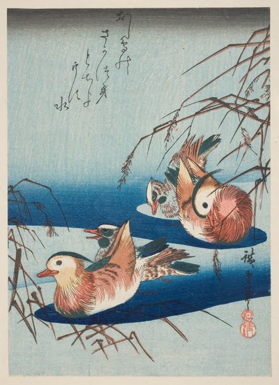 Dos Parejas de Patos Mandarines de Utagawa Hiroshige