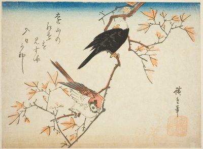 Dos pájaros en una rama de arce de Utagawa Hiroshige