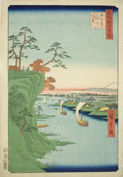 Vista de Konodai y el río Tone (Konodai Tonegawa fukei), de la serie "Cien vistas famosas de Edo (Meisho Edo hyakkei)" de Utagawa Hiroshige