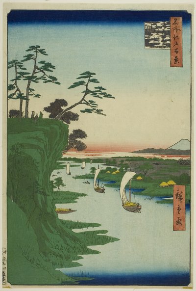 Vista de Konodai y el río Tone (Konodai Tonegawa fukei), de la serie "Cien vistas famosas de Edo (Meisho Edo hyakkei)" de Utagawa Hiroshige