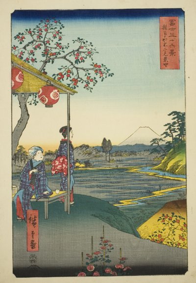 Vista del Monte Fuji desde una Casa de Té en Zoshigaya, de la serie "Treinta y Seis Vistas del Monte Fuji" de Utagawa Hiroshige