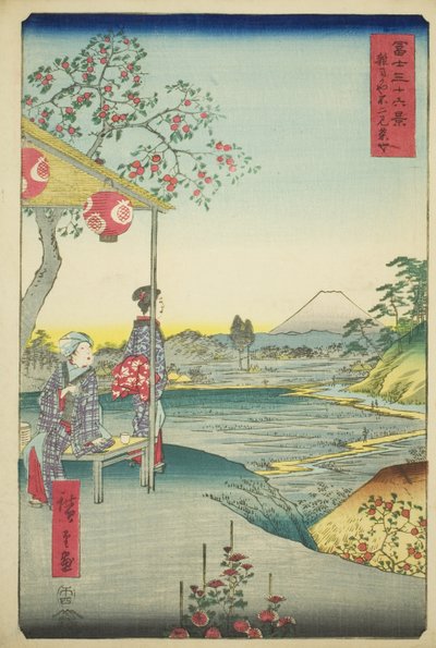 Vista del Monte Fuji desde una casa de té en Zoshigaya, de la serie "Treinta y seis vistas del Monte Fuji" de Utagawa Hiroshige