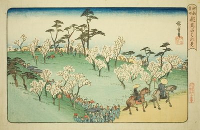 Viendo los cerezos en flor en la colina de Asuka (Asukayama hanami), de la serie "Lugares famosos en Edo (Koto meisho)" de Utagawa Hiroshige