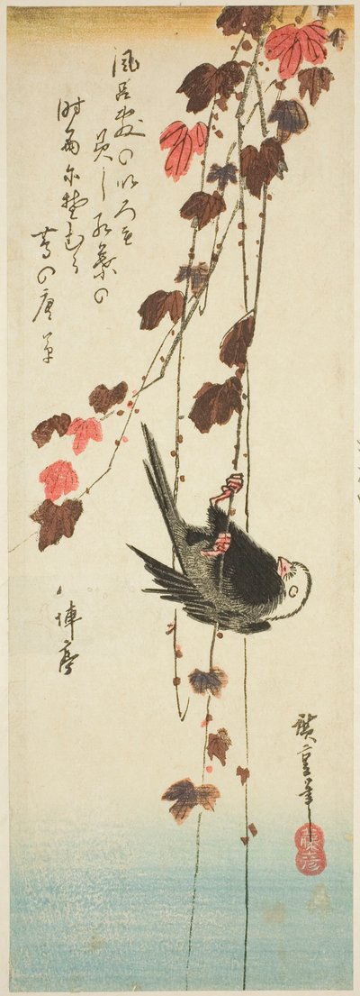Pájaro de cabeza blanca y hiedra de Utagawa Hiroshige