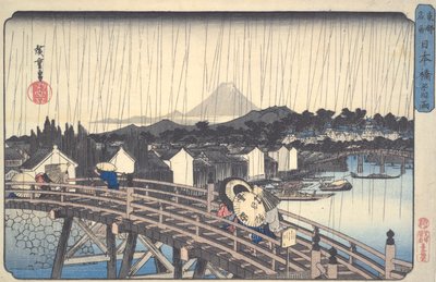 Lluvia Blanca sobre el Puente Nihon, de la serie Lugares Famosos de la Capital Oriental de Utagawa Hiroshige