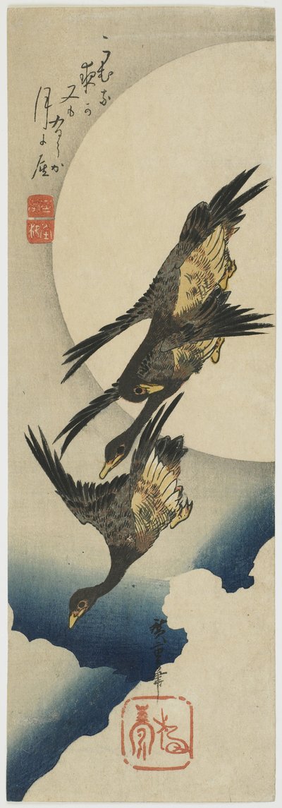 Gansos salvajes a través de la luna, 1834-39 de Utagawa Hiroshige