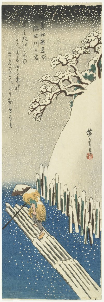 Invierno: Nieve sobre el río Sumida, c.1834 de Utagawa Hiroshige