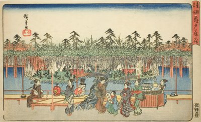 Glicinas en Kameido (Kameido Tenjin fuji hana), de la serie "Lugares famosos en la capital oriental (Toto meisho)" de Utagawa Hiroshige