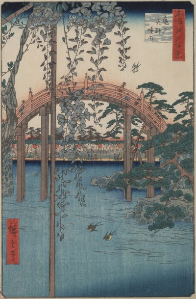 Wisteria en el santuario Kameido Tenjin de la serie Cien vistas famosas de Edo de Utagawa Hiroshige