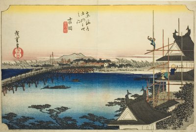 Yoshida: El puente del río Toyo, de la serie "Cincuenta y tres estaciones del Tokaido" de Utagawa Hiroshige