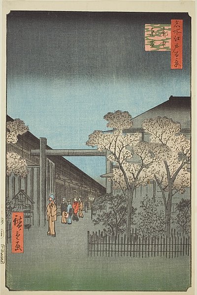 Cuarteles licenciados de Yoshiwara al amanecer (Kakuchu shinonome), nº 38 de la serie "Cien vistas famosas de Edo (Meisho Edo hyakkei)". de Utagawa Hiroshige