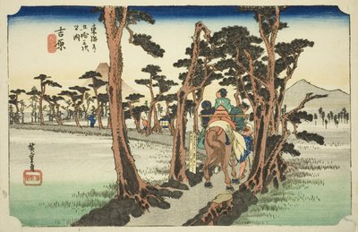 Yoshiwara: Monte Fuji a la izquierda, de la serie "Cincuenta y tres estaciones del Camino Tokaido" de Utagawa Hiroshige
