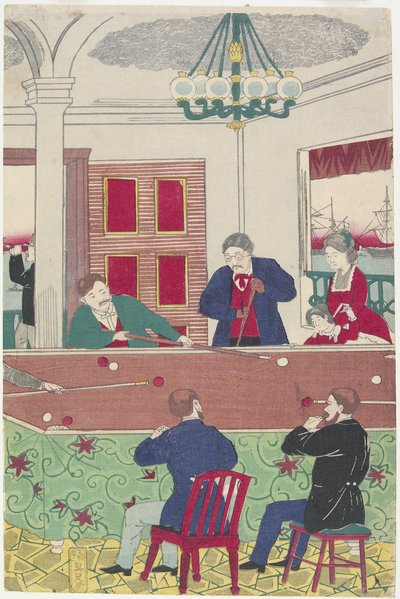 Extranjeros en una partida de billar, finales del siglo XIX de Utagawa Hiroshige III