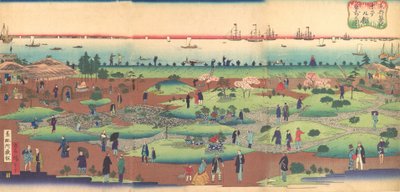Ilustración del Jardín Frontal del Hotel Tsukiji en la Capital Oriental Toto..., ca. 1868-72 de Utagawa Hiroshige III