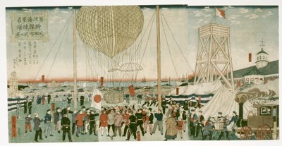 La Marina japonesa prueba un globo aerostático en Tsukiji de Utagawa Hiroshige III
