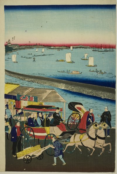Imagen del ferrocarril de locomotoras en Yatsuyama, Tokio de Utagawa Hiroshige III
