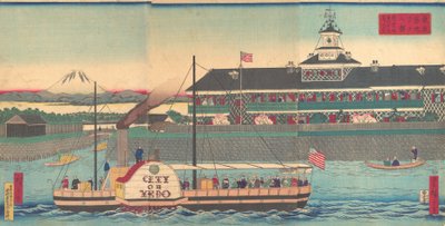 El hotel Tsukiji en Tokio, 5º mes, 1870 de Utagawa Hiroshige III