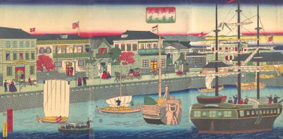 Vista del Frente Marítimo en Yokohama de Utagawa Hiroshige III