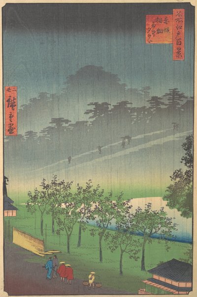 Vista Nocturna de Kiribata en Lluvia en Akasaka, 1859 de Utagawa Hiroshige II