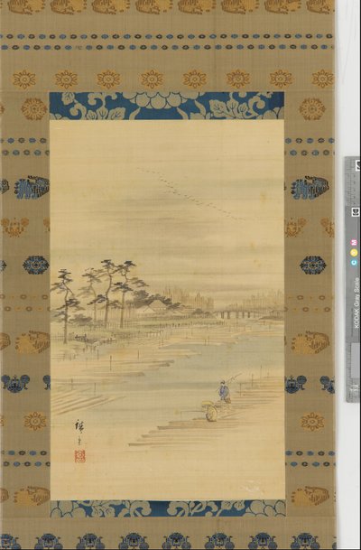 Paisaje fluvial: patios de madera y balsas, mediados del siglo XIX de Utagawa Hiroshige II