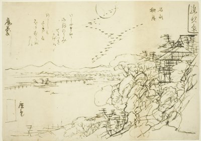 Boceto para Luna de otoño en el templo Ishiyama (Ishiyama no shugetsu), de la serie "Ocho vistas en la provincia de Omi (Omi hakkei)" de Utagawa Hiroshige II