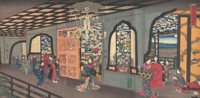 Piso Superior de la Casa de Té Gankiro en Yokohama de Utagawa Hiroshige II