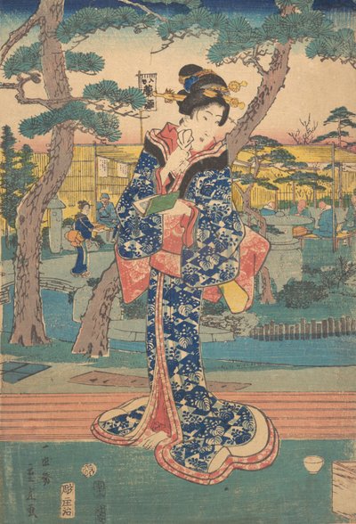 Niña joven en casa de té en Iriya, mediados del siglo XIX de Utagawa Hiroshige II