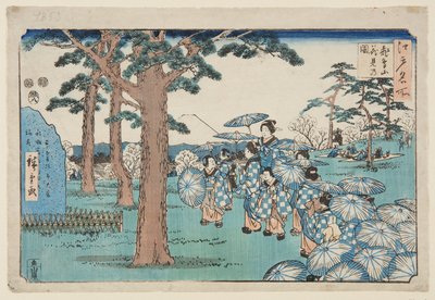 Observación de cerezos en flor en la colina Asuka de Utagawa II Hiroshige