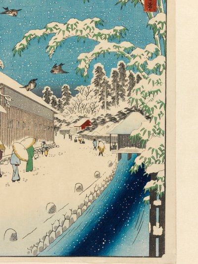 Atagoshita y Yabu Lane (Atagoshita Yabukôji), antes de 1858 (impresión en color a partir de planchas de madera, con escamas de mica y estampado en tela) de Utagawa I Hiroshige