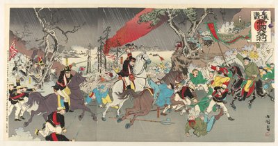 Gran Victoria del Imperio Japonés en la Feroz Batalla de Pyongyang Heijô besó teikoku daishôri de Utagawa Kokunimasa