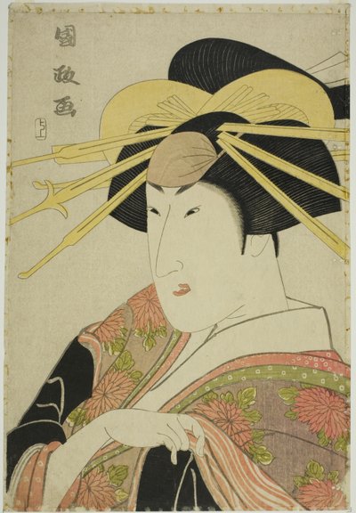 Retrato de un actor en vestido femenino de Utagawa Kunimasa