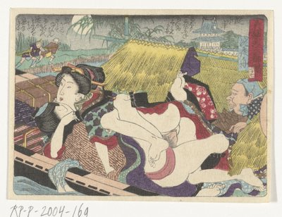 Ferry en el lugar de parada de Yodo. El camino erótico a la capital (título de la serie) de Utagawa Kunisada (I) (attributed to)
