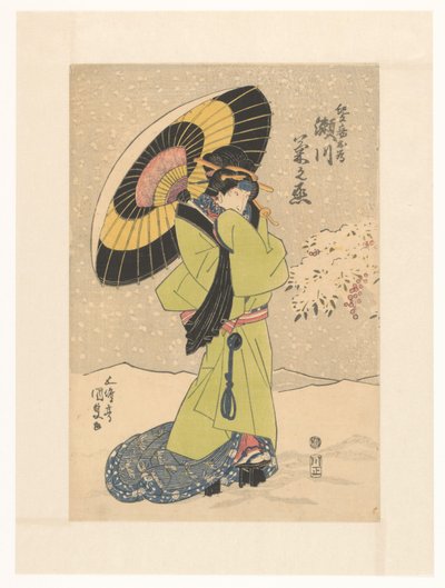 Concubine Mekame en la nieve con paraguas de Utagawa Kunisada (I)