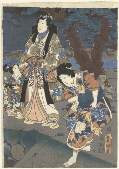 Recolección de conchas en la playa de Akashi. Akashi no ura shiogari no zu de Utagawa Kunisada (I)